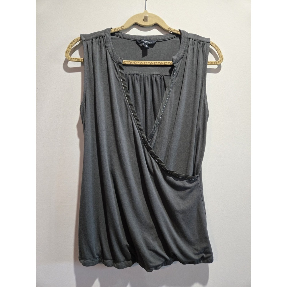 Banana Republic Womens M Gray Sleeveless Surplice Wrap Ruched Top Beaded Trim